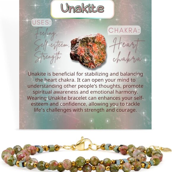 4mm Unakite Crystal Beaded Bracelet - Spiritual Chakra Jewelry for Women - Picture 1 of 9